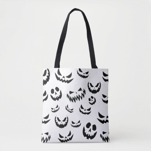 Tote Bag Jack-o'-lantern face Citrouille noir et blanc (Devant)