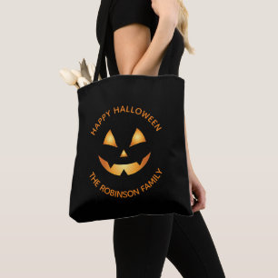 Tote Bag Jack-o'-lantern Orange Black Halloween Nom de fami