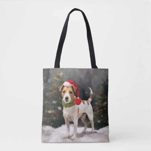 Tote Bag Jack Russell Chien à Noël de neige (Devant)