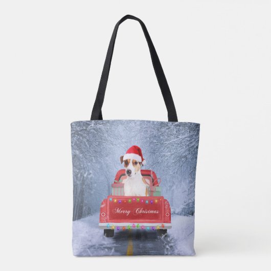 Tote Bag Jack Russell Chien en Neige assis à Noël (Dos)