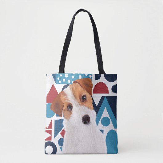 Tote Bag Jack Russell Terrier Chien bleu et rouge géométriq (Devant)