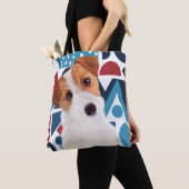 Tote Bag Jack Russell Terrier Chien bleu et rouge géométriq (De près)