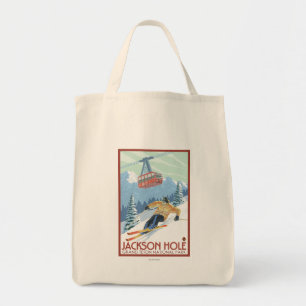 Tote Bag Jackson Hole, skieur du Wyoming et tram