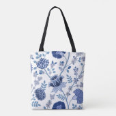 Tote Bag Jacobean Floral Lg Motif Bleu sur Blanc (Dos)