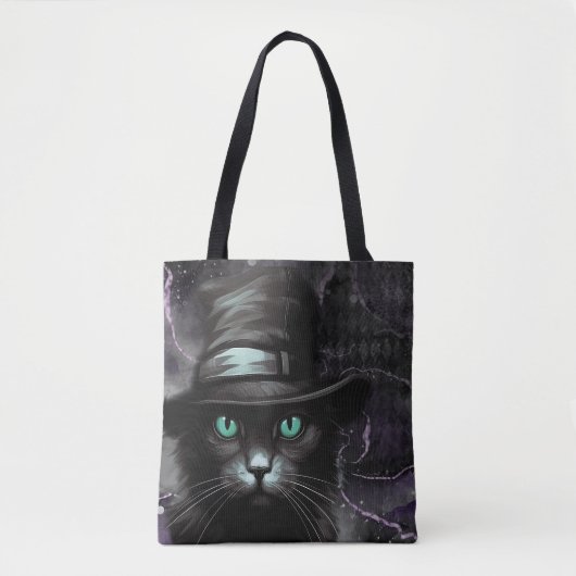 Tote Bag Jacquard Casquette de chat noir Encre d'alcool (Devant)