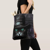 Tote Bag Jacquard Casquette de chat noir Encre d'alcool (De près)