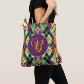 Tote Bag Jacquard Mardi Gras jaune violet vert (De près)