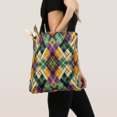 Tote Bag Jacquard Mardi Gras jaune violet vert (De près)