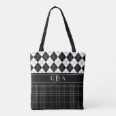 Tote Bag Jacquard noir et blanc et monogramme de Tartan (Dos)