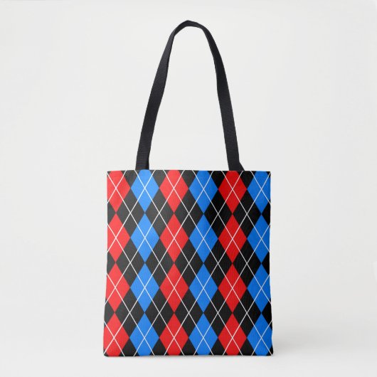 Tote Bag Jacquard noir rouge Diamant Motif Design (Devant)