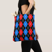 Tote Bag Jacquard noir rouge Diamant Motif Design (De près)