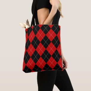 Tote Bag Jacquard preppy Tartan Diamond Plaid Rouge Noir