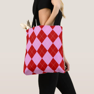 Tote Bag Jacquard preppy Tartan Diamond Plaid Rouge rose