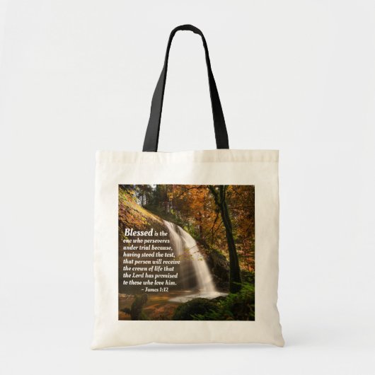 Tote Bag Jacques 1:12 Béni est celui qui persévère dans la (Devant)