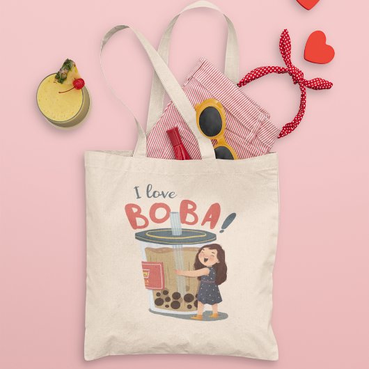 Tote Bag J'adore boba ! mignonne fille serrant dans ses bra