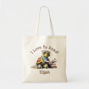 Tote Bag J'adore lire avec de mignonnes tortues