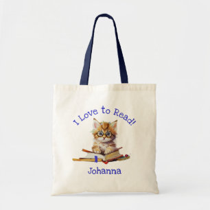 Tote Bag J'adore lire avec un chaton mignon