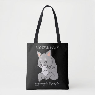 Tote Bag J'ADORE MON CHAT ET PEUT-ÊTRE 3 PERSONNES mignonn