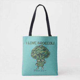 Tote Bag J'aime le brocoli, dessin animé japonais Kawaii m