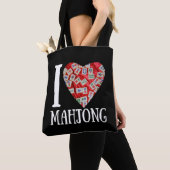 Tote Bag J'aime mahjong - mahjong carreaux coeur (De près)
