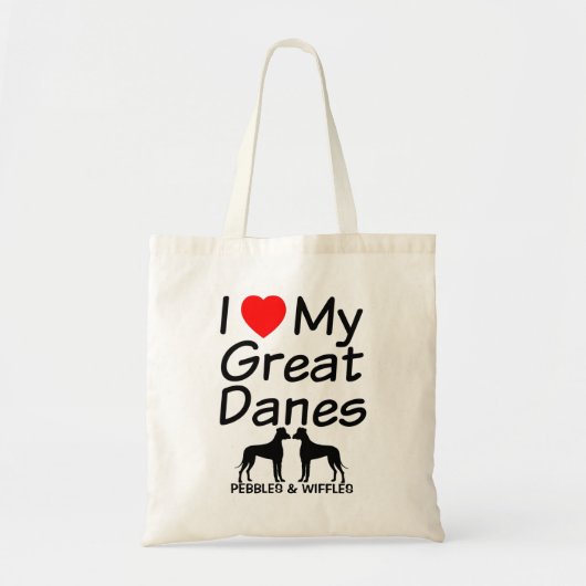 Tote Bag J'Aime Mes DEUX Grands Chiens Danois (Devant)