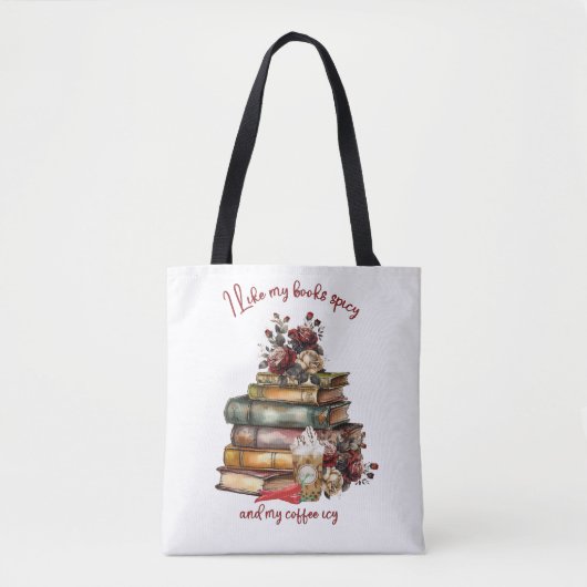 Tote Bag J'aime mes livres épicés et mon café glacé (Devant)