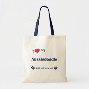 Tote Bag J'aime mon Aussiedoodle (le chien femelle)