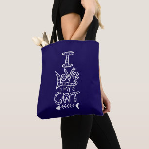 Tote Bag J'aime mon chat Maman de chat bleu profond Amoureu