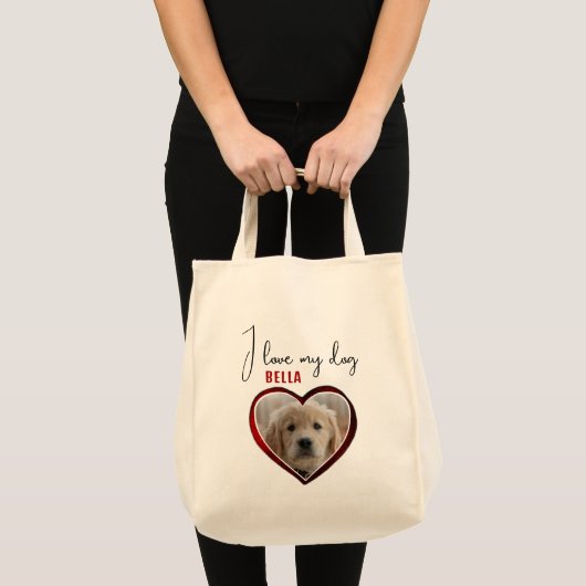 Tote Bag J'aime mon chien Red Heart Pet Nom de la photo (Devant (produit))
