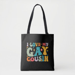 Tote Bag J'aime mon cousin gay Groovy Rainbow Fierté LGBT