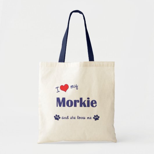 Tote Bag J'aime mon Morkie (le chien femelle) (Devant)
