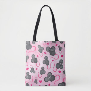 Tote Bag J'aime mon motif de souris dans le rose