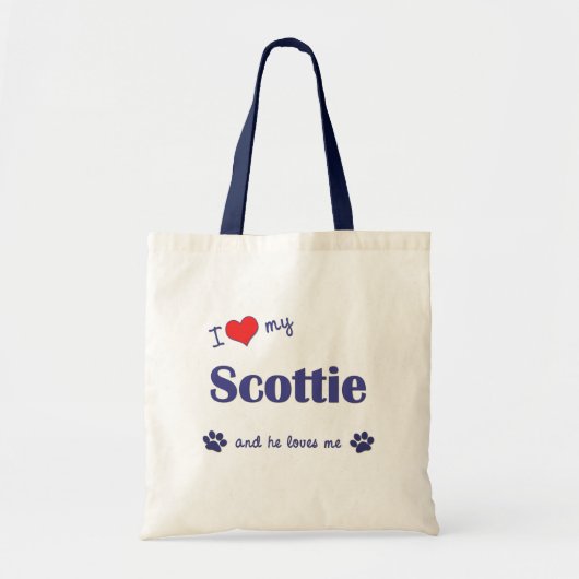 Tote Bag J'aime mon Scottie (le chien masculin) (Devant)