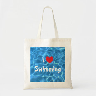 Tote Bag J'aime Nager Cœur Rouge avec Eau de Piscine Bleue
