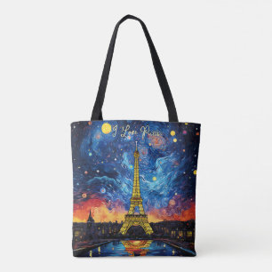 Tote Bag J'aime Paris Tour Eiffel Illustration Voyage Art
