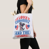 Tote Bag J'aime Schnauzers et les USA (De près)