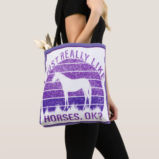 Tote Bag J'aime vraiment les chevaux en violet