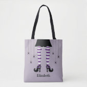 Tote Bag Jambes De Sorcière Violette Et Araignées Avec Le N (Devant)