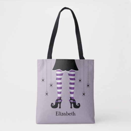 Tote Bag Jambes De Sorcière Violette Et Araignées Avec Le N (Devant)