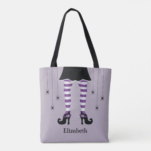 Tote Bag Jambes De Sorcière Violette Et Araignées Avec Le N (Dos)