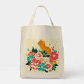 Tote Bag Japanese old scool cat and flowers (Dos)