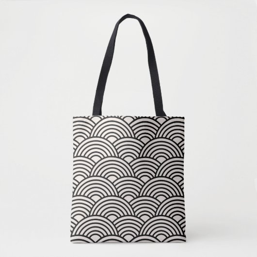 Tote Bag Japon Vague Seigaiha Noir Et Crème Blanc (Devant)