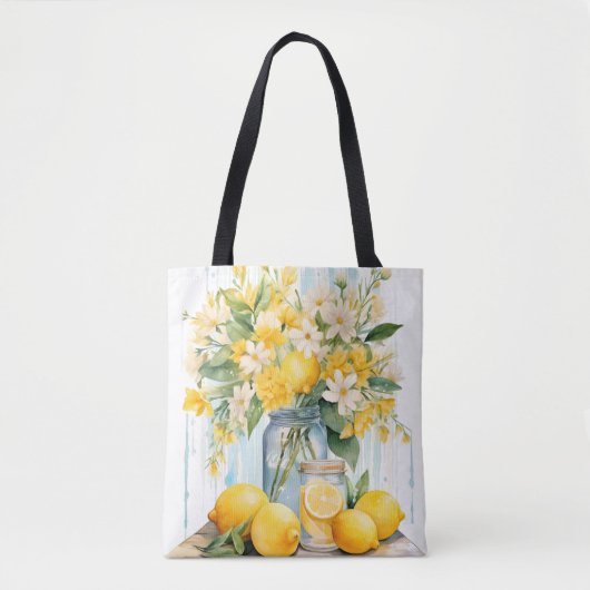 Tote Bag Jar à fleurs de citron d'été (Devant)