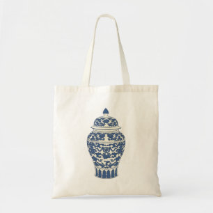 Tote Bag Jar Fourre-tout au gingembre bleu et blanc