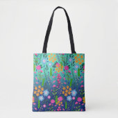 Tote Bag Jardin à fleurs de couleur bleue (Devant)