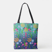 Tote Bag Jardin à fleurs de couleur bleue (Dos)