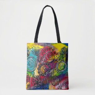Tote Bag Jardin aux fleurs colorées de Whimsical Oeuvre ori