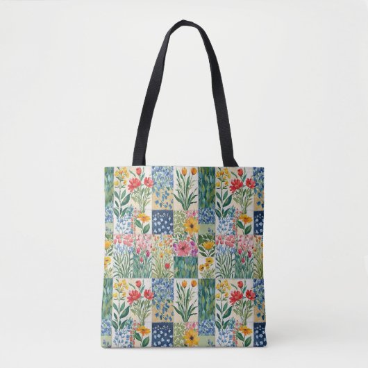 Tote Bag Jardin Botanique Floral Patchwork Rustique Joli (Devant)