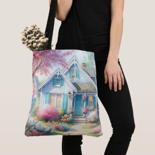 Tote Bag Jardin de cottage bleu de Blossom Lane