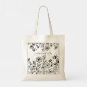 Tote Bag Jardin de fleurs blanches noir ligne graphique (Dos)